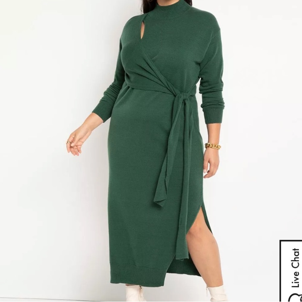Forest Green Waist Tie Sweater Dress 26/28